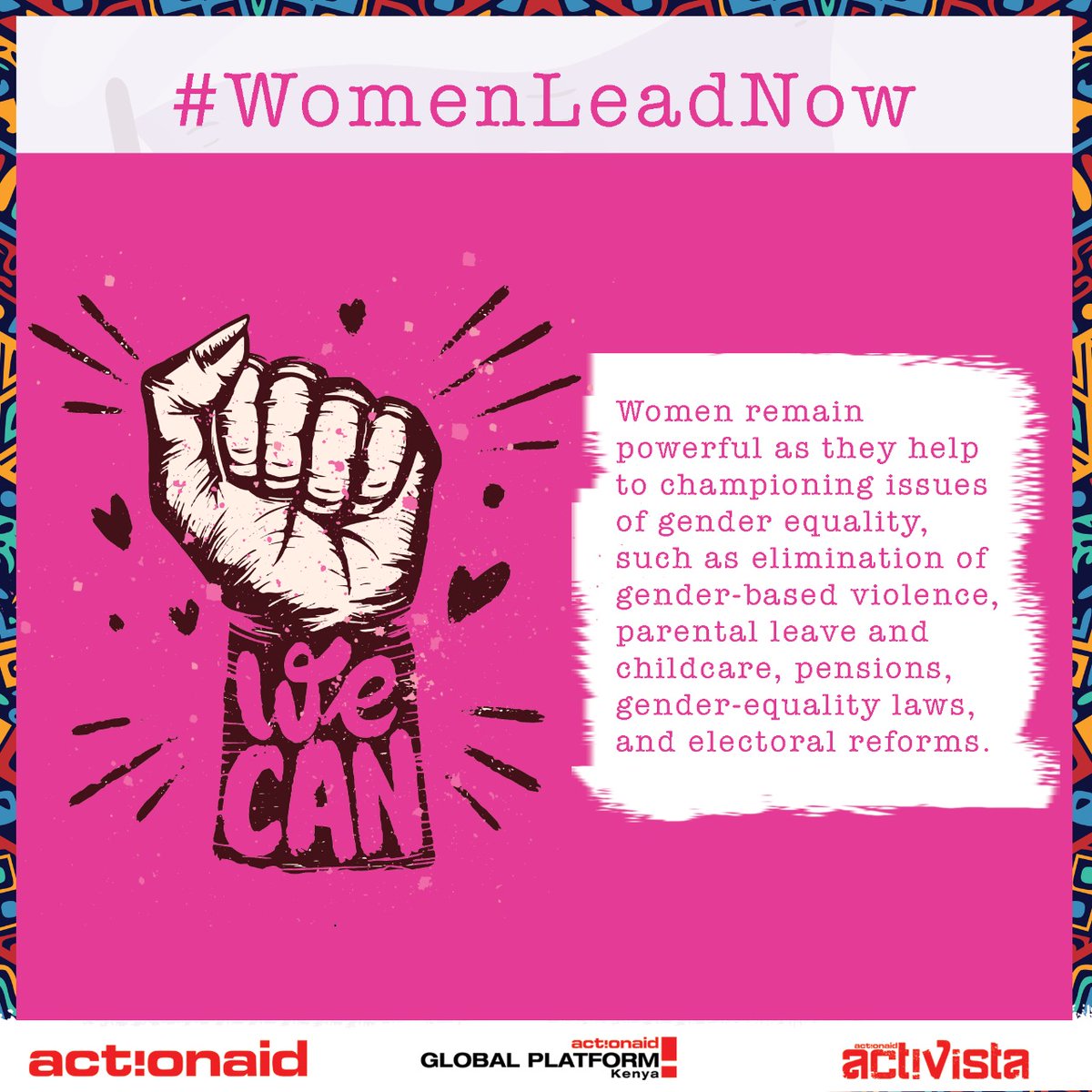 Gender equality in the political ground should be greatly upheld. Representation of women should be at its peak. #WomenLeadNow