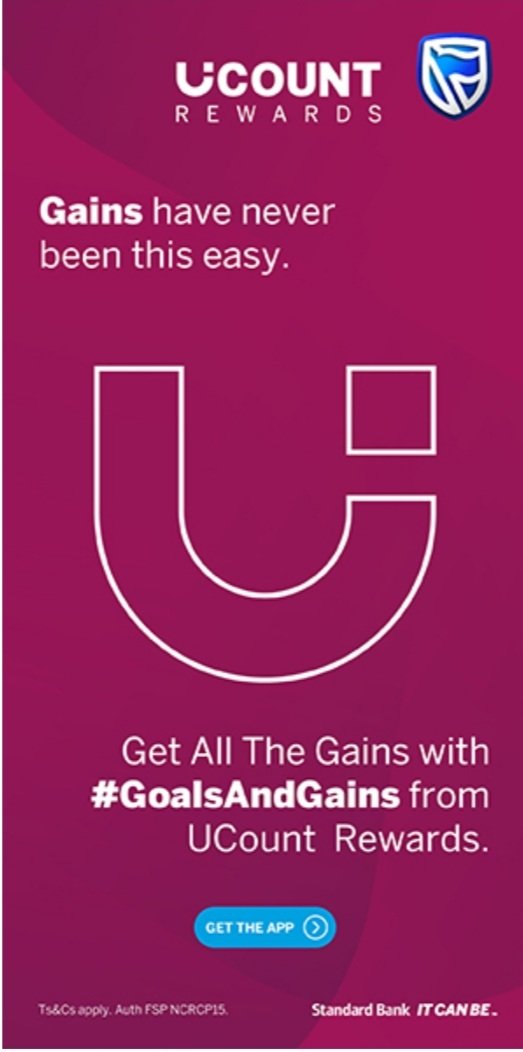 Reyhana_22's tweet photo. Get all the gains with #GoalsAndGains from @StandardBankZA #UCount Rewards Programme. #UCount #ItCanBe https://t.co/7LeM6qao3b
