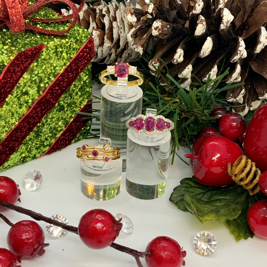 Surprise someone special this Christmas. Selection of gorgeous 18ct ruby and diamond rings in both yellow and white gold, prices ranging from £1,165 to £2,995. #jewelworkjewellers #rubyanddiamond #18ctrings #yellowwhitegold