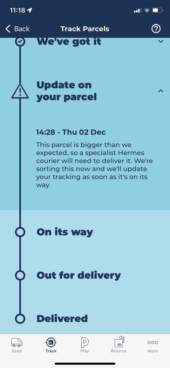 Loisherbert's tweet photo. @Hermesparcels second tweet and still no reply, bigger than expected when you pay for a size?  Previously said allow 48hours which has now been removed, waiting on a refund which I can’t get until delivered .. awful service!! https://t.co/Z3Krbzj1B4