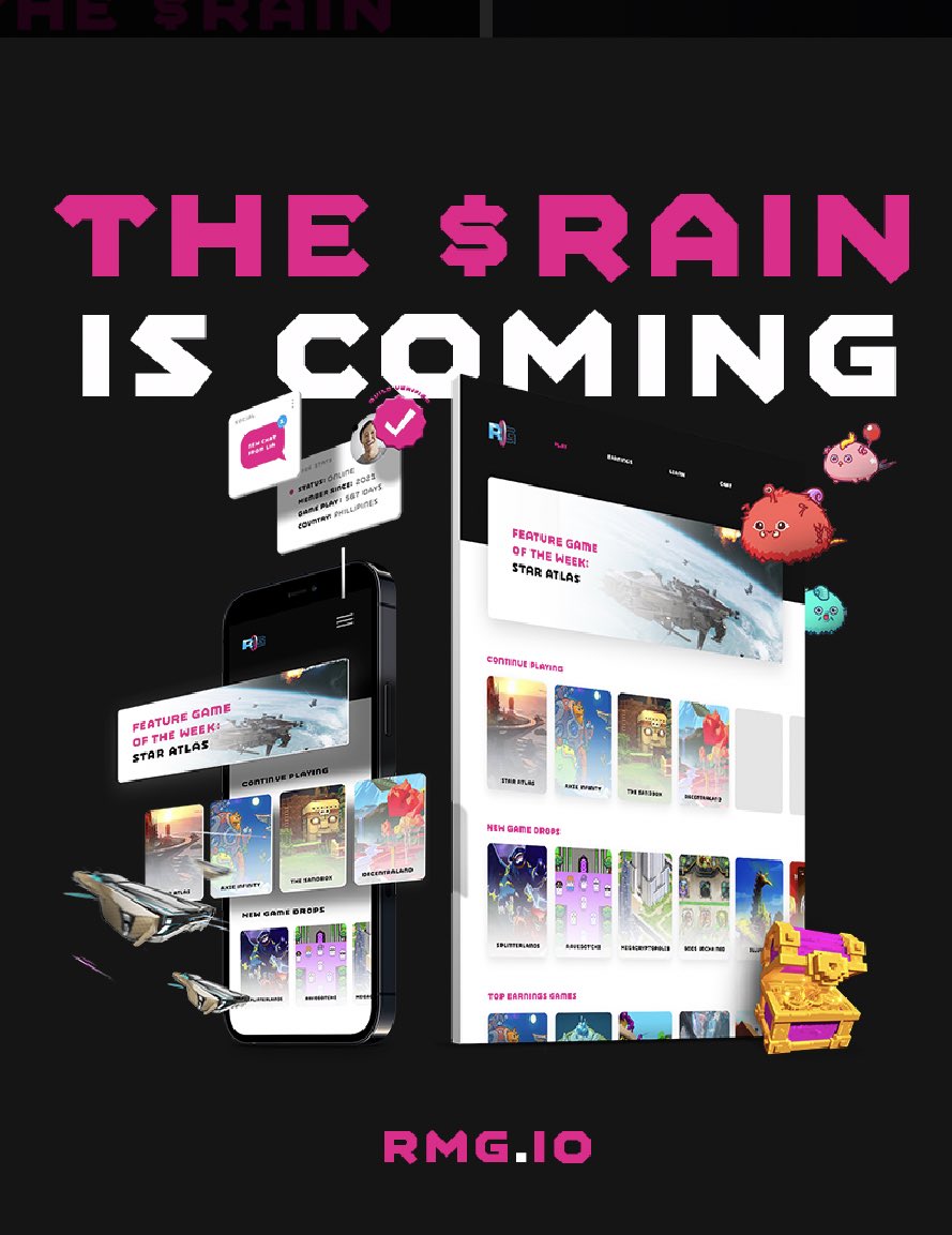 Get Ready 🔥

The $RAIN token is coming💧

🚀 Get ready for our Fair Token Launch on Dec 17th! 🔥

What is Rainmaker: a free global platform to play hundreds of #P2E games, connecting gamers, games, and guilds worldwide. 

🙌Join TG: t.me/rainmakergames