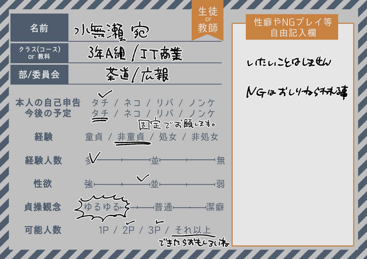 [@18nishikiTL]さんの企画に5人目の優等生の皮を被った貞操観念緩い三年生を投下させていただきます!事前などないのでよろしくお願いします。
#十八錦高_CS
#十八錦高_生徒
#十八錦高_3年A組
#十八錦高_IT商業コース
#十八錦高_茶道部 