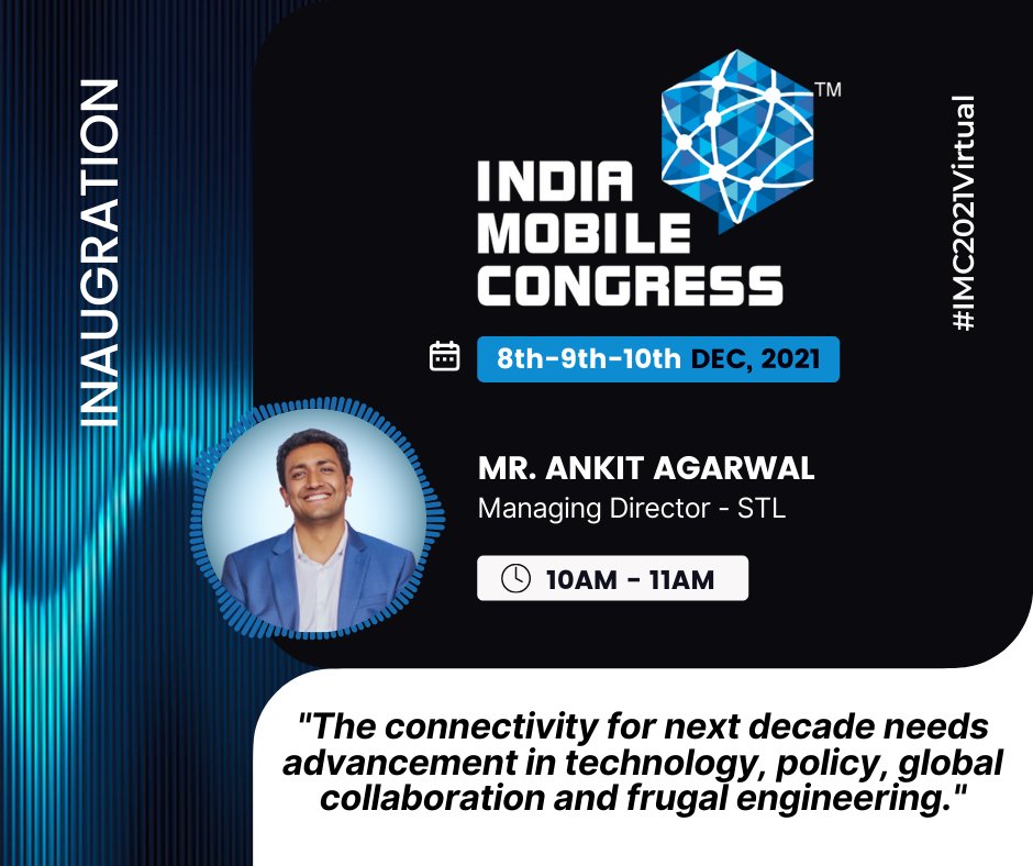 exploreIMC's tweet photo. Mr. Ankit Agarwal, Managing Director STL at #IMC2021Virtual 
#STLatIMC 
Register- https://t.co/eBLVoMq0OK
@ConnectCOAI   @exploreIMC  @DoT_India  @STL_Tech https://t.co/kb9MBXtSm1