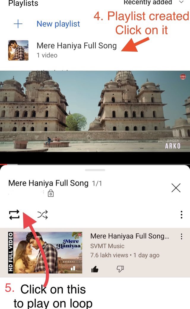VMZindabad's tweet photo. Ppl asking me on how to play the song on loop, follow the steps in the pics. When busy , mute the audio and let it play. When free, comment on it.  Keep streaming. Let this year end song be a big hit. #MereHaniya #MereHaniyaa #ParthSamthaan #AnchalSingh #Svmt https://t.co/VkwWTKaJKC