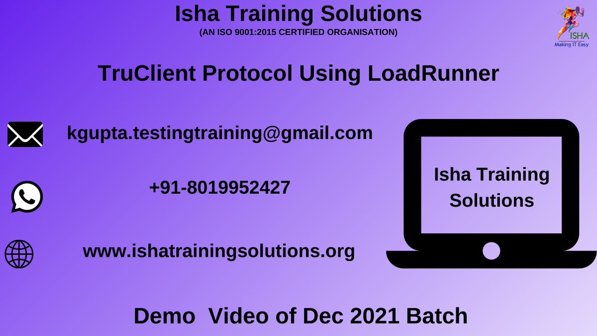 IshaKumargupta's tweet image. TruClient Protocol Using LoadRunner Demo Video
youtu.be/6mVFuWLkDis
Enrollments are still in progress
Regular sessions will starts from 8th Dec@ 9 PM IST/ 8th Dec@10:30 AM EST
Call/Whatsapp @ 91-8019952427
#truclientprotocol #performanceengineering #peformancetesting #testing