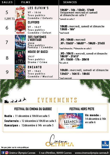 🎞 CETTE SEMAINE dans votre cinéma #OlympiaCannes 😃
cinemaolympia-cannes.fr

🎬 AVANT-PREMIERES 
#Tousenscene2
#FestivalDuCinemaDuQuebec
#FestivalHorsPiste