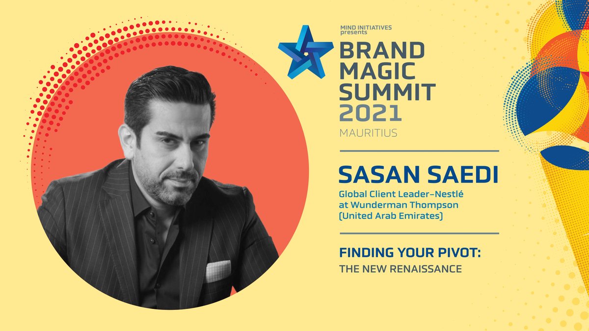 BrandMagicMU's tweet photo. We're kicking the Marketing Transformations session with Sasan Saeidi, Global Client Leader-Nestlé at Wunderman Thompson (United Arab Emirates). He will be talking on Finding Your Pivot: The New Renaissance.
#brandmagicsummit2021 #HappeningNow https://t.co/3mLcop5Fvi