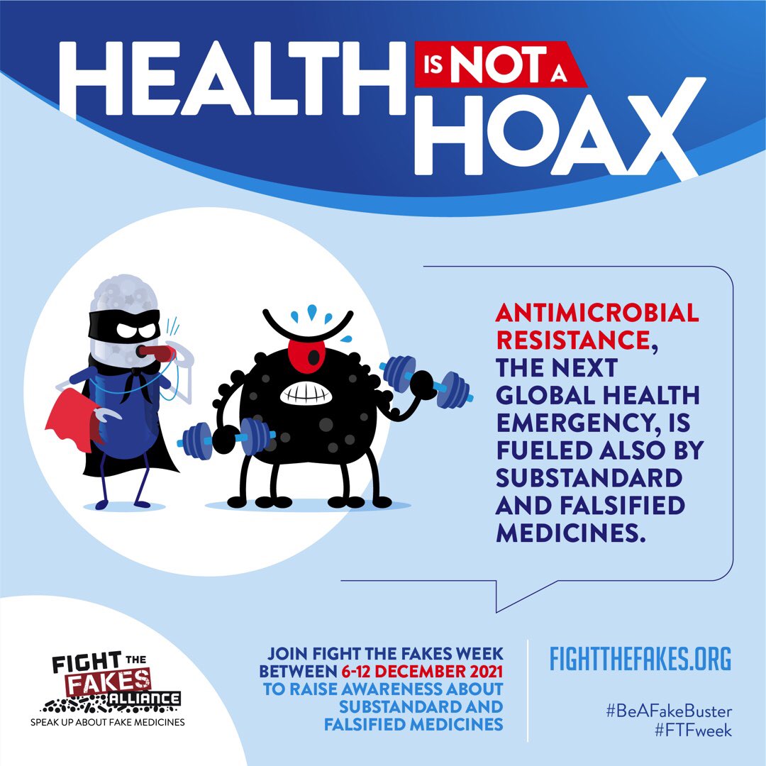 By eliminating substandard & #fakemeds we can also contribute to fighting #AntimicrobialResistance #AMR ￼     This #FTFweek join forces with #FightTheFakes and #BeAFakeBuster!  ￼ fightthefakes.org/week/4th-fight…