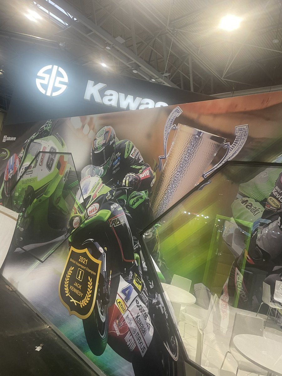 Nice touch by <a href="/Kawasaki_News/">Kawasaki UK</a> on the <a href="/motorcyclelive/">MCL</a> stand celebrating the  championship with <a href="/JackKennedy14/">Jack Kennedy ☘️</a> <a href="/Saicmaxus_uk/">SAIC MAXUS UK</a> <a href="/Motul_uk/">MOTUL UK</a> <a href="/MSSPerformance/">MSS Performance</a> <a href="/helperformance/">helperformance.com ™</a> <a href="/Racebolt/">Racebolt</a> <a href="/EaziGrip/">Eazi-Grip™ Racing Products</a> <a href="/SparkExhaust/">SparkExhaust</a> <a href="/OfficialBSB/">Bennetts British Superbike Championship</a> <a href="/forstreetracing/">4SR - For Street Racing</a> <a href="/KTechSuspension/">K-Tech Suspension Ltd</a> <a href="/BournemouthKawa/">Bournemouth Kawasaki Racing</a> <a href="/SpiderRearsets/">SpiderRearsets</a>