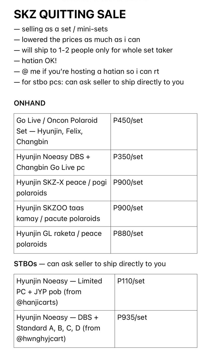 ddaengkart's tweet photo. wts lfb — stray kids / skz quitting sale #diasells
— mostly hyunjin
— rfs: personal reasons ☺︎
— rcbyt + read 2nd pic before inquiring 
— all in mint condition 

🏷 noeasy go live gl pola set skzoo skz-x dbs pola pc ph peace raketa pogi galit limited lim standard std https://t.co/481to6xGMX