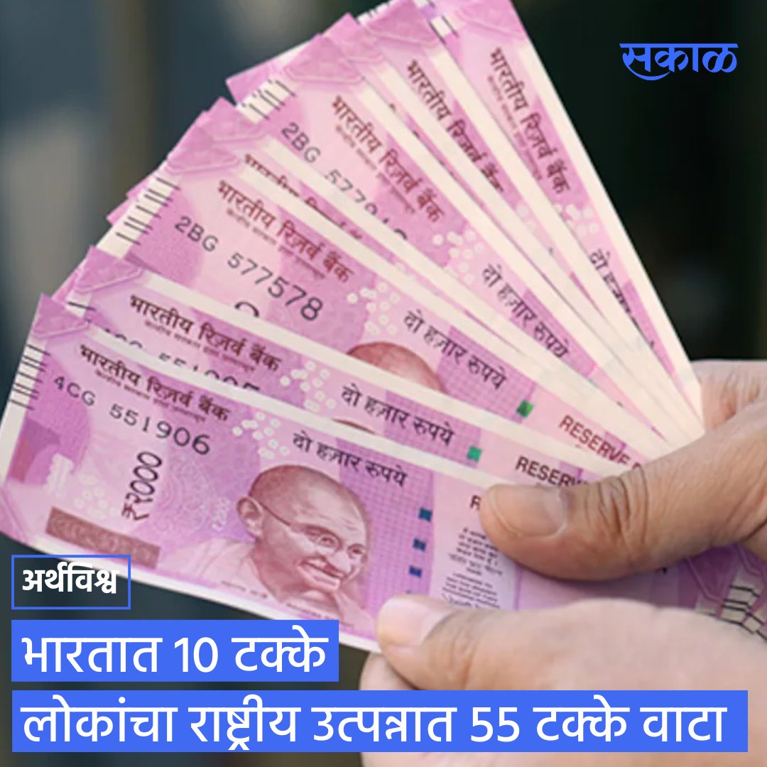 SakalMediaNews's tweet photo. वर्ल्ड इनइक्वॅलिटी रिपोर्टमध्ये असं सांगण्यात आलं आहे की, भारत देशातील १० टक्के लोकसंख्येकडे राष्ट्रीय उत्पन्नाच्या ५७ टक्के भाग आहे. तर ५० टक्के कमी उत्पन्न असलेल्या लोकांकडे एकूण १३ टक्के इतकाच भाग आहे.
#India #Income #NationalIncomeData #Contribution #Sakal https://t.co/aHcq1bZmcs