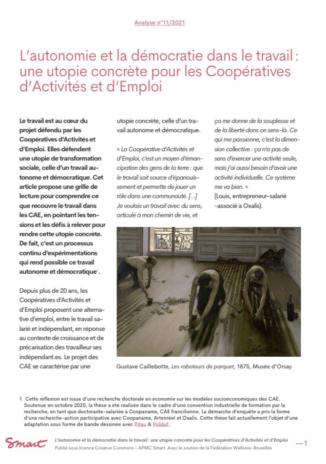 [Ref] « L’autonomie et la démocratie dans le travail : une utopie concrète dans les coopératives d’activités et d’emploi » (par <a href="/Justine_Leger/">Justine Ballon</a>) smartbe.be/wp-content/upl…