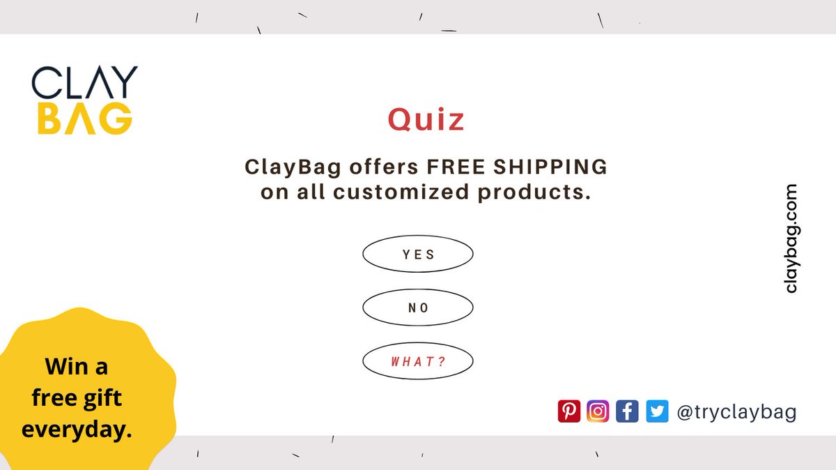 Add some humor. Tell us your answer & win something special today. Tag 3 friends with #JustClayBagIt . 
ClayBag.com offers the best in small business branding with small quantities and a small price. #SmallBusinessOwners #Branding #BusinessGifting #ContestAlert