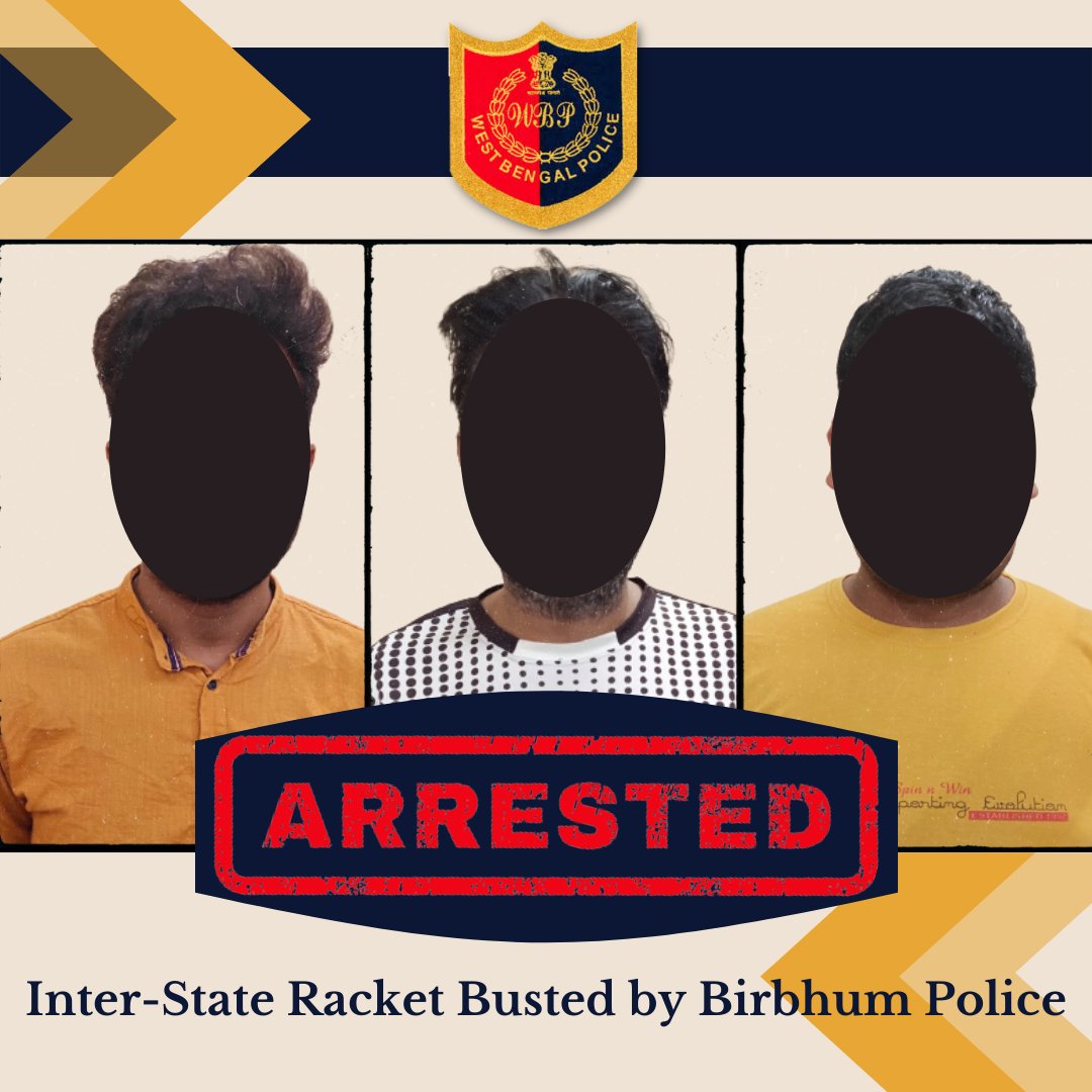 WBPolice's tweet photo. Police of Murarai Police Station, Birbhum arrested three miscreants of Hariyana who are directly involved in taking out huge fund from ATM machines.  Special Keys, many numbers of ATM cards, firearms, huge cash and one four wheeler recovered.
#WBP #InterStateRacket #ATMLoot https://t.co/AmNRErkurf