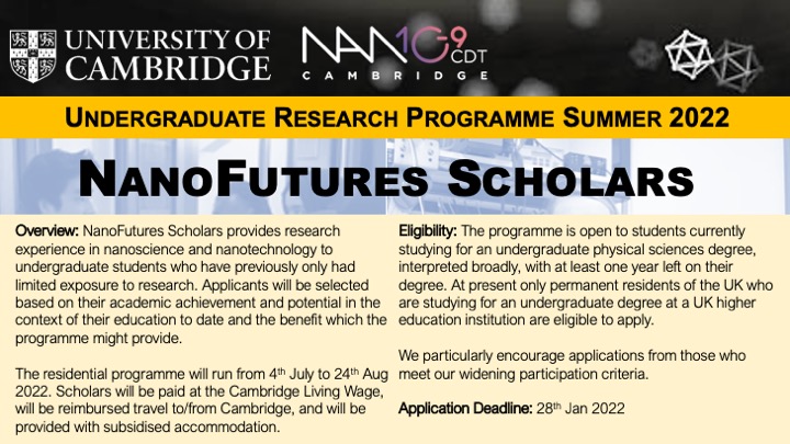 NanoDTC (@nanodtc) on Twitter photo #NanoFutures Scholars - ⛅️internship <a href="/Cambridge_Uni/">Cambridge University</a> for UK undergrads with limited previous research exposure. Students meeting *Widening Participation* criteria particularly encouraged! Degrees with #physics #chemistry #materials or #engineering welcome. nanodtc.cam.ac.uk/nanofutures-sc… #NanoFutures Scholars - ⛅️internship <a href="/Cambridge_Uni/">Cambridge University</a> for UK undergrads with limited previous research exposure. Students meeting *Widening Participation* criteria particularly encouraged! Degrees with #physics #chemistry #materials or #engineering welcome. nanodtc.cam.ac.uk/nanofutures-sc…