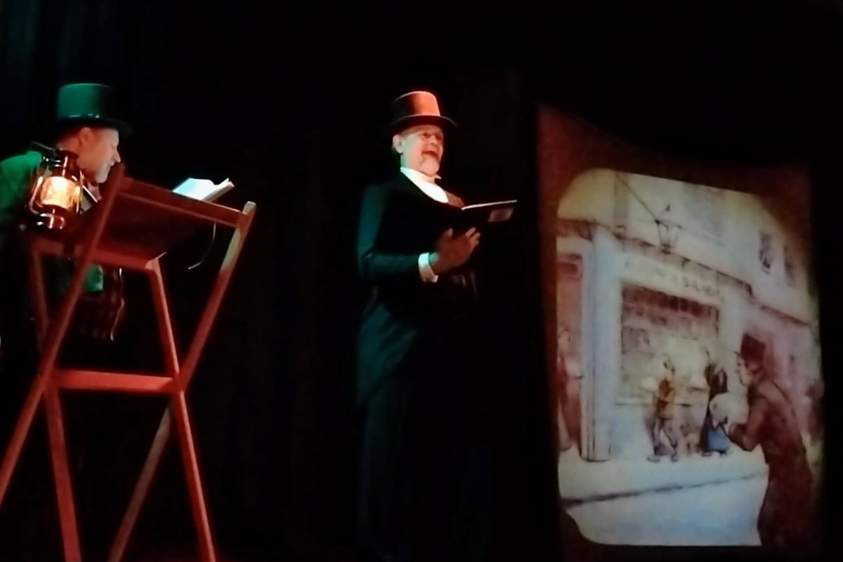 DustonPlayers's tweet photo. Fabulous dress rehearsal of our Magic Lantern Reading of A Christmas Carol last night. Buy on the door tonight or reserve by phone on 07802 399884, tickets for the rest of the week can be bought online at https://t.co/HE6WHp71IU . The show starts at 7:30 and finishes by 9:30. https://t.co/f5scUBkxK0