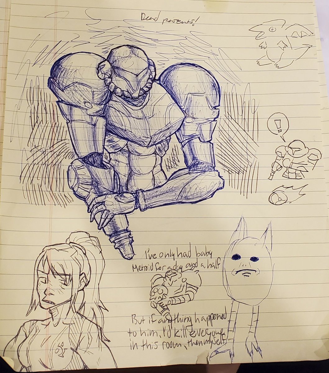 KatyBugz12's tweet photo. Some Xenoblade2 &amp; Metroid drawings I did at work :) https://t.co/6G07ZfPCeg