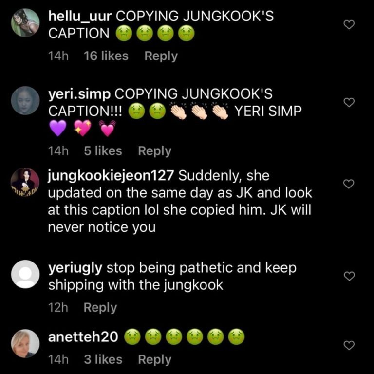 cosmIX_342's tweet photo. After BLACKPINK’s Jennie,Red Velvet’s Yeri is also being criticized after BTS’s Jungkook opened personal Instagram account.The reason for this is that only a few hours before yeri updated her IG,Jungkook also posted a photo on his newly-opened Instagram with the same caption. https://t.co/XbrlZ5jv04