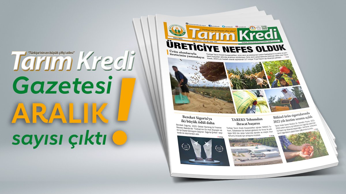 2021 yılında kuraklık, pandemi gibi koşullara karşın ürün alım ve sözleşmeli üretim faaliyetlerimizle üreticilerimize nefes olduk. Kurumumuz ve tarım sektöründen pek çok haberin yer aldığı #TarımKredi Gazetesi Aralık sayısı için: 
tarimkredi.org.tr/gundem/tk-gaze…