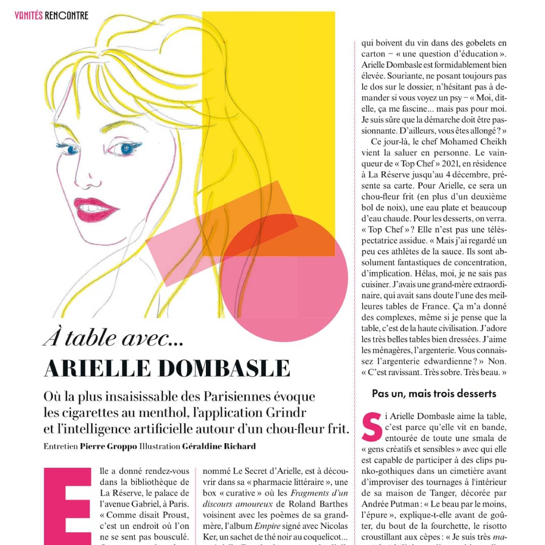 L’ordonnance d’<a href="/ArielleDombasle/">Arielle Dombasle</a> s’est glissée dans le dernier numéro de Vanity Fair ! 🥰 

Sa cure savante faite de beau mots, de parfum et de thé noir au coquelicot est à commander chez la Pharmacie Littéraire pour passer l’hiver ❄
 
Cet hiver, vos maux s’en vont mot à mot 📚