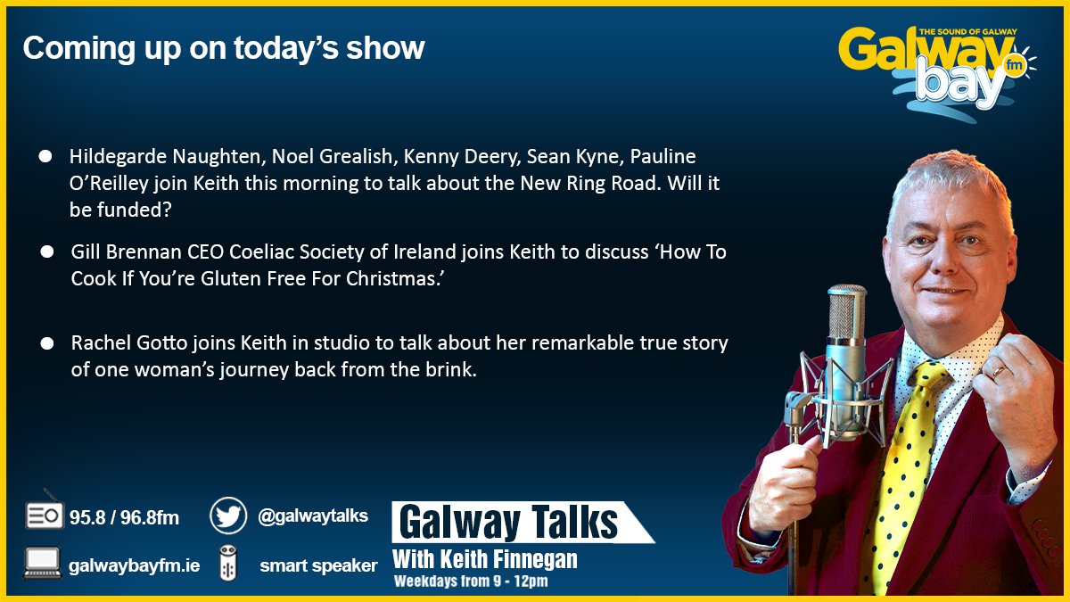 GalwayTalks's tweet photo. Good morning. Today's show features @1Hildegarde / @KennethDeery / @SeanKyneSenator / @paulinegalway / @RachelGotto
Listen live now: https://t.co/iJNZAjshtl
#RingRoad #GalwayTalks https://t.co/aYDOKbYChh