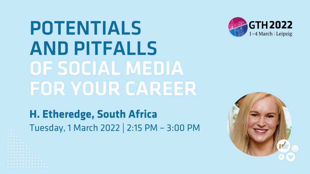 Annual Meeting GTH (@annualgth) on Twitter photo <a href="/HarrietEther/">Harriet Etheredge</a>, <a href="/WitsUniversity/">Wits University</a> will share her knowledge and personal experience at #GTH2022 on potentials and pitfalls of social media. Join her presentation on 1 March 2022 and register now▶️ gth2022.org/registration/
#Thrombosis #Haemostasis #arterial #venous #thromboembolism <a href="/HarrietEther/">Harriet Etheredge</a>, <a href="/WitsUniversity/">Wits University</a> will share her knowledge and personal experience at #GTH2022 on potentials and pitfalls of social media. Join her presentation on 1 March 2022 and register now▶️ gth2022.org/registration/
#Thrombosis #Haemostasis #arterial #venous #thromboembolism