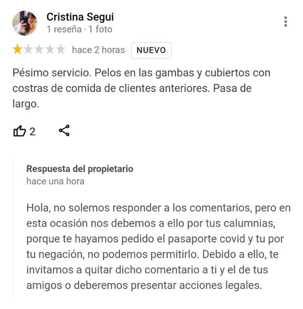 Supertramp9713's tweet image. -Lo sentimos, pero sin pasaporte Covid no puedes entrar en el restaurante
-... Has ganado una batallita hostelero, pero la guerra aun no ha terminado...

...
*Pésimo servicio, las gambas tenían pelo*
-Cristina, ¿eres tú?
-¡AAAAAH!