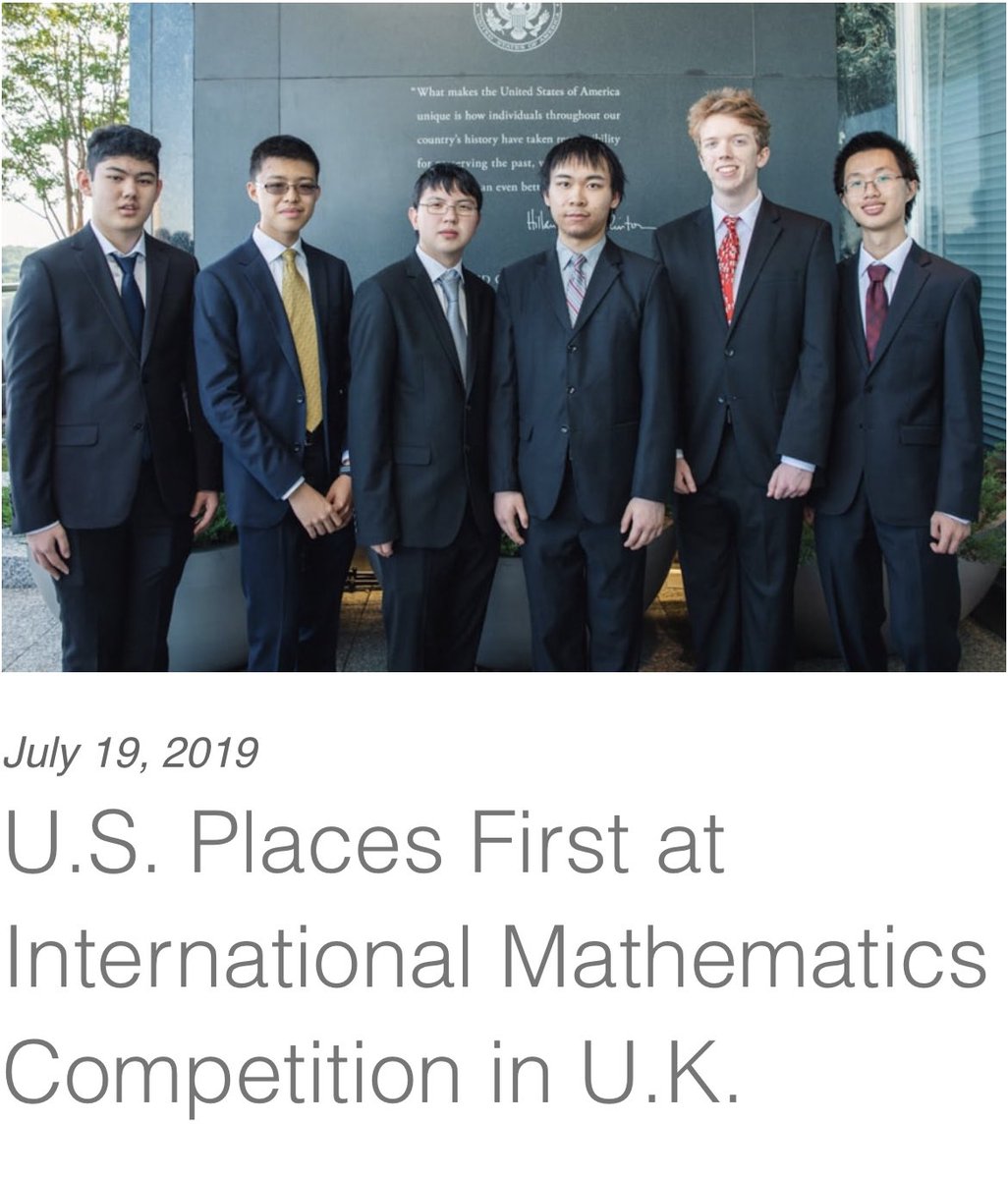 ericweinstein's tweet photo. Q: Is Math Racist? Why do “students of color struggle with the subject”?

A: Congratulations to our first place US Math Olympiad team members Vincent Huang, Colin Tang, Edward Wan, Brandon Wang, Luke Robitaille, and Daniel Zhu. Pictured. https://t.co/Y5UwABU0Xu