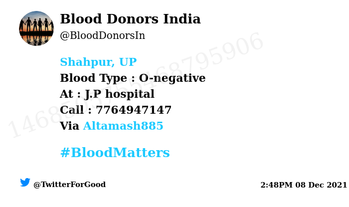 BloodDonorsIn's tweet photo. #SOS
#Shahpur, UP
Need #Blood Type :  O-negative
Blood Component : blood
Number of Units : 2
Primary Number : 7764947147
Via: @Altamash885
#BloodMatters
Powered by Twitter https://t.co/xmM2v7ptaF