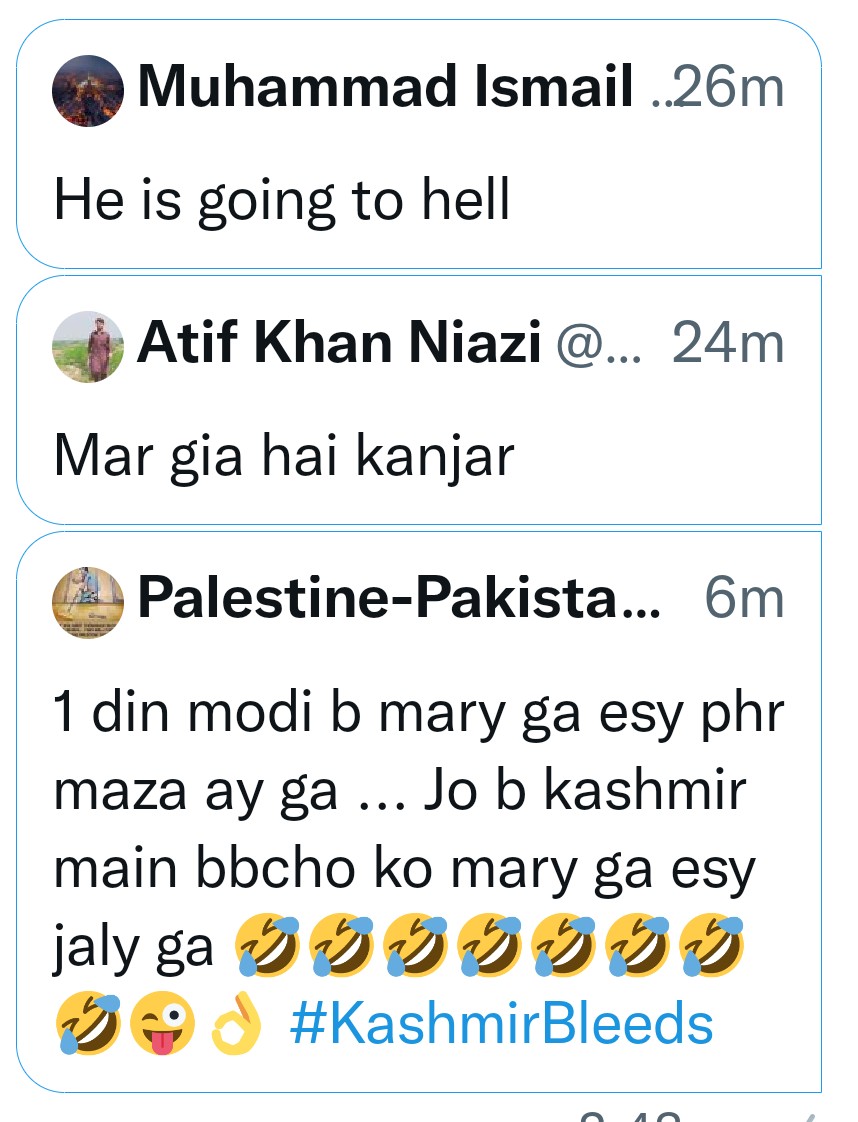 rose_k01's tweet photo. Sample of All@h ke Bande rejoicing in accident of CDS Bipin Rawat. Then People like Mehr Tarar will tweet this is not lsI@m #BipinRawat https://t.co/CNGpkt0Nbg