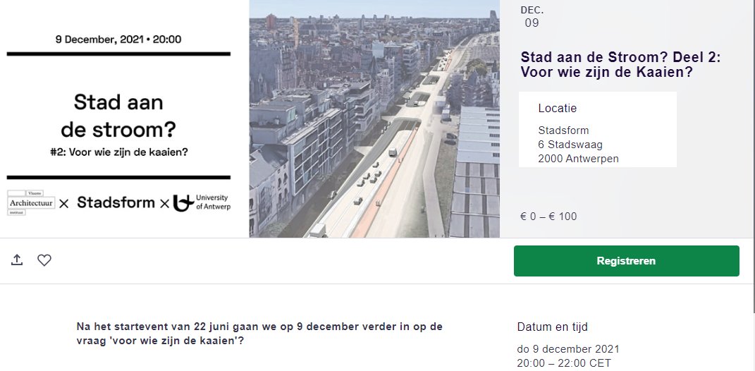 Er is in Antwerpen meer dan de Turnhoutsebaan uiteraard. Nu donderdagavond interessant stadsdebat in het kader van de reeks 'Stad aan de Stroom':

Van wie zijn de kaaien?

Organisatie <a href="/UAntwerpen/">UAntwerpen</a> en <a href="/stadsform/">Stadsform</a> 
Inschrijven kan via
facebook.com/events/3896820…