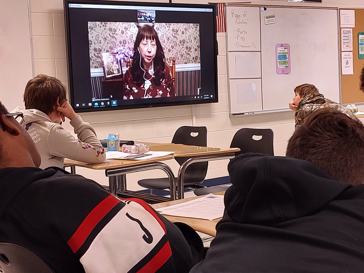 hThore1's tweet image. 8th graders in Mr. Trudeau's class got to talk with @klburkinshaw1 after reading her book, The Last Cherry Blossom. We can't wait for the sequel! .@RAMiddle_RAMS #RAMSInspire #A5Media