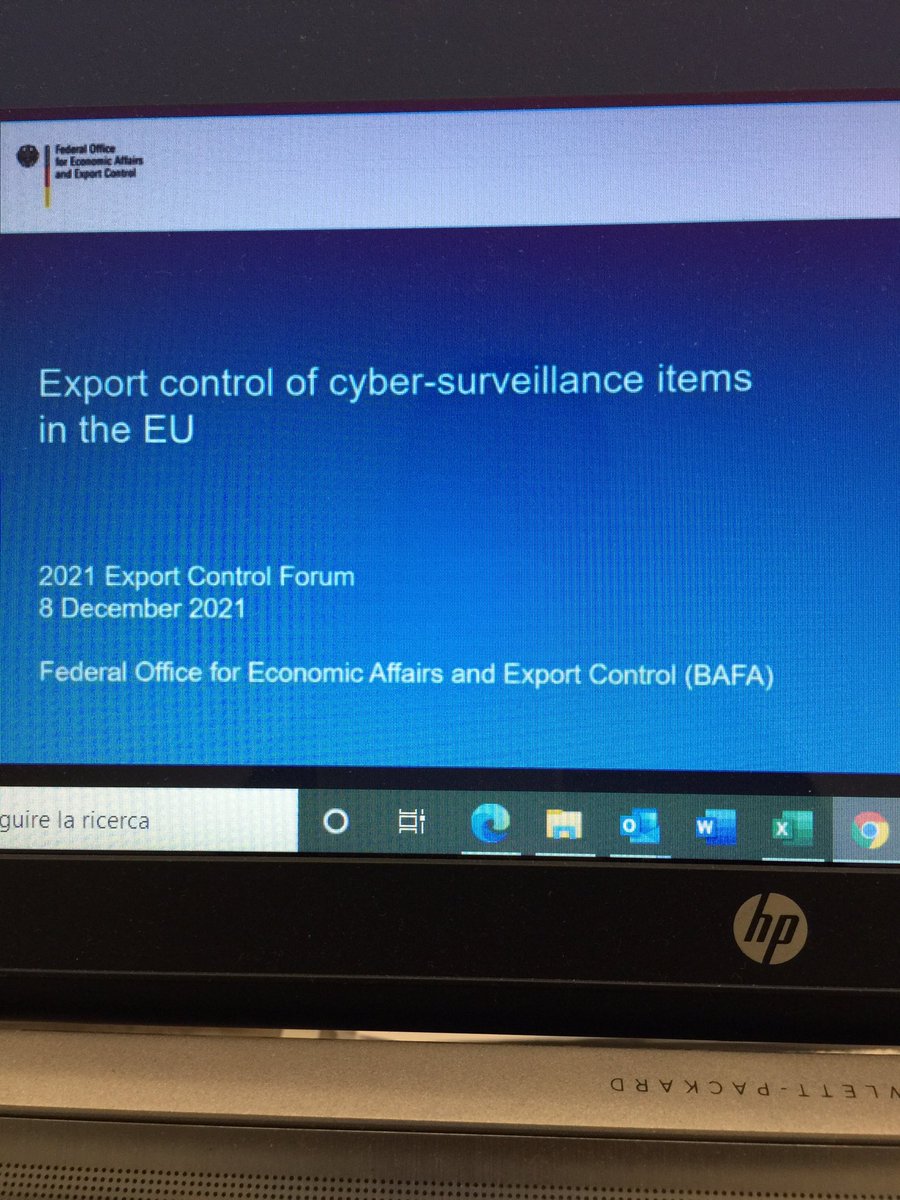 MarinaBrunazzi's tweet photo. Focus on Cyber-surveillance items at #2021ExportControlForum @EUXCFORUM 
@BAFA_Bund https://t.co/Q2b7kezyk4