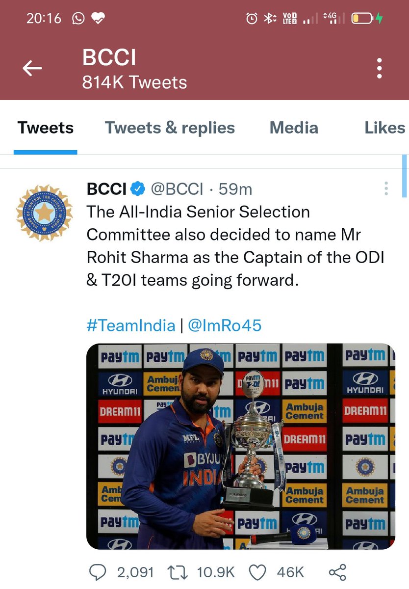 mohanlalchawa's tweet photo. @BCCI Happy for Rohit who deserves to lead the team and sad for Virat who didn't even do anything wrong to be treated like this. https://t.co/YSEIOzEXHQ