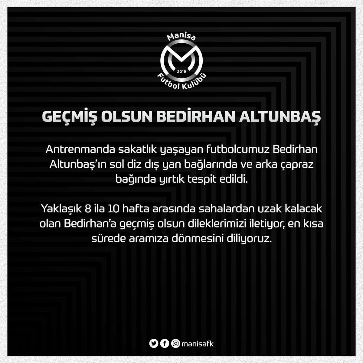 ManisaFK's tweet photo. Geçmiş olsun Bedirhan Altunbaş. https://t.co/RhwuT1cq1B
