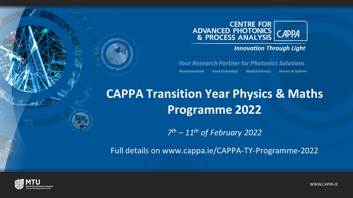 CAPPA is delighted to announce we will be hosting our annual TY physics and maths programme from the 7 – 11 Feb 2022. Full details can be found here: cappa.ie/cappa-ty-physi…
