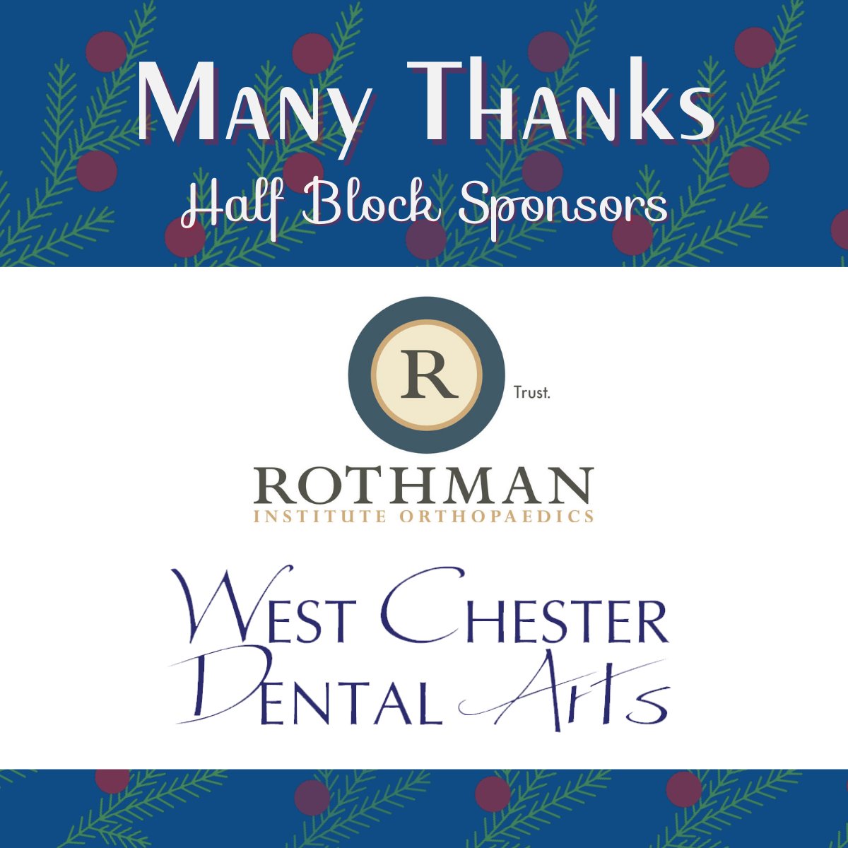 GWCC_PA's tweet photo. The #GWCC is gearing up for the third weekend of Chester County Hospital (@cchosp) Lights Up #HolidayWeekendsinWestChester, and would like to thank @RothmanOrtho and @WCDentalArts for bringing so much holiday cheer as two of our Half Block Sponsors! Thank you for your support! https://t.co/peOn4cMRF7