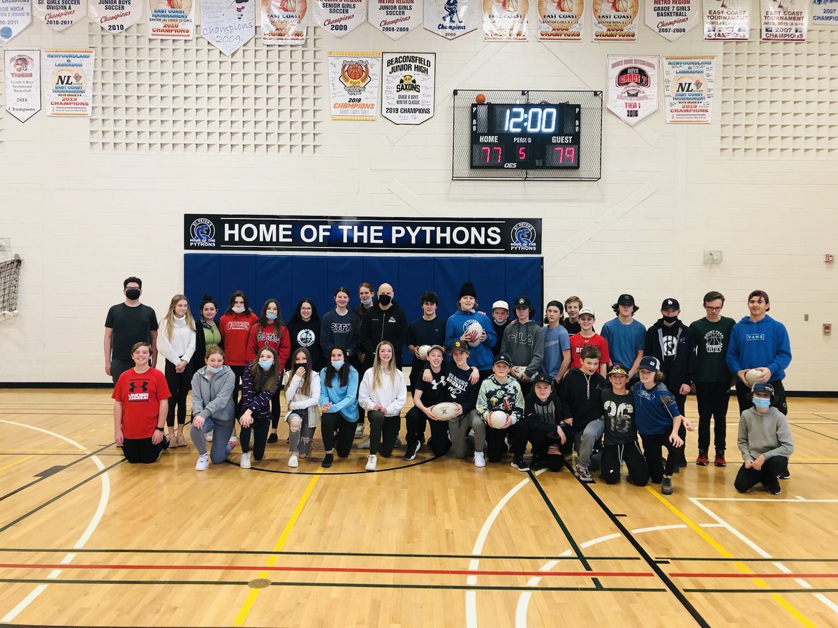 SPJH_PE's tweet photo. Python Physical Education classes had an awesome time learning Rookie Rugby from Morgan Lovell @Rugby_NL Morgan will be back again with us this winter! @SPJHPythons #ActivePythons https://t.co/6fpnZIjU2N
