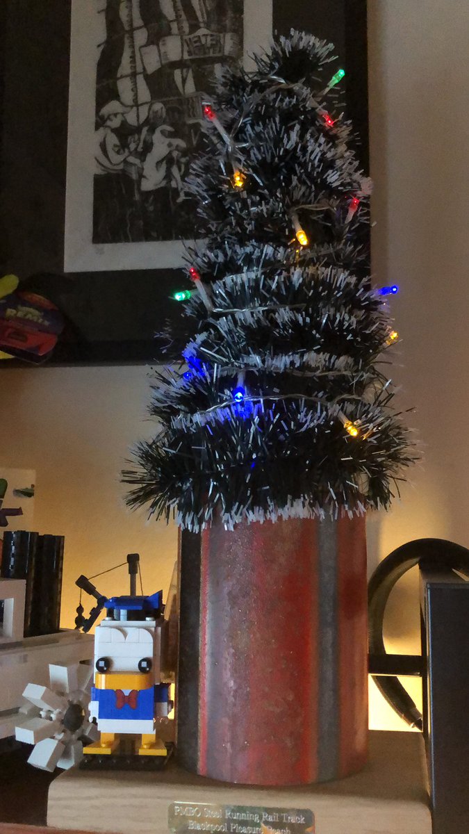 JohnHays_Oasys's tweet photo. What are you going to with a piece of @Pleasure_Beach #PBMO rail track Mrs. H asked, well dear apart from it having pride of place on my desk it’s also a great stand for my homemade #ChristmasTree https://t.co/BLB48F8fwa