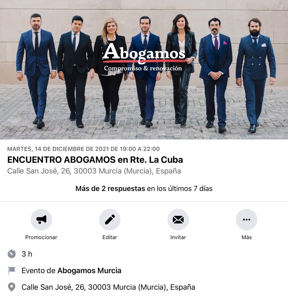 Abogamos_'s tweet photo. ENCUENTRO ABOGAMOS

Ven el próximo martes 14 de diciembre al encuentro de nuestra candidatura.

¡Será en el Restaurante La Cuba!

¡Apúntate en nuestra página de Facebook!

#COMPROMISO
#RENOVACIÓN
#ABOGAMOS

#eleccionesicamur2021

https://t.co/8ZMlVpxjdA https://t.co/jEP09ceUiO
