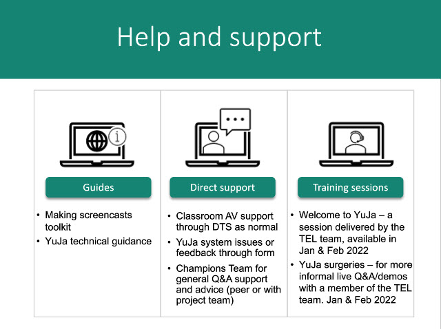 UniRdg_TEL's tweet photo. There's plenty of help & support available for our #LearningCapture #Champions as they try out the @YuJaNow system #YuJa from January. https://t.co/rHFn64UzKJ