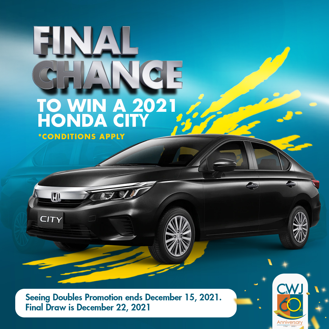cwjcu's tweet photo. The final draw is almost here! Start an S.A.Y.E. account with $60,000 for your chance to win a 2021 Honda City from CWJCCU!

Promotion Ends December 15th, 2021.

Visit our website at  or send us a DM to learn more! 

#CWJCCU #CWJCCU60 #CreditUnions #Jamaica #Christmas https://t.co/4LyZDqZ3lx