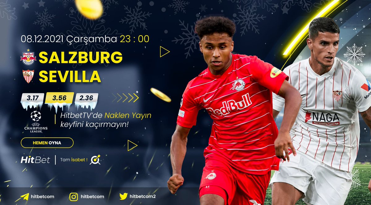 #redbullsalzburg ⚜ #sevilla karşılaşması  #uefaşampiyonlarligi heyecanı ile bu akşam saat 23:00'da #Hitbet'te!

🌐 Güncel Sitemiz : hitbet163.com

🖥 Maç Yayınları İçin : hitbet105.tv

🎯#Hitbet #Tamisabet