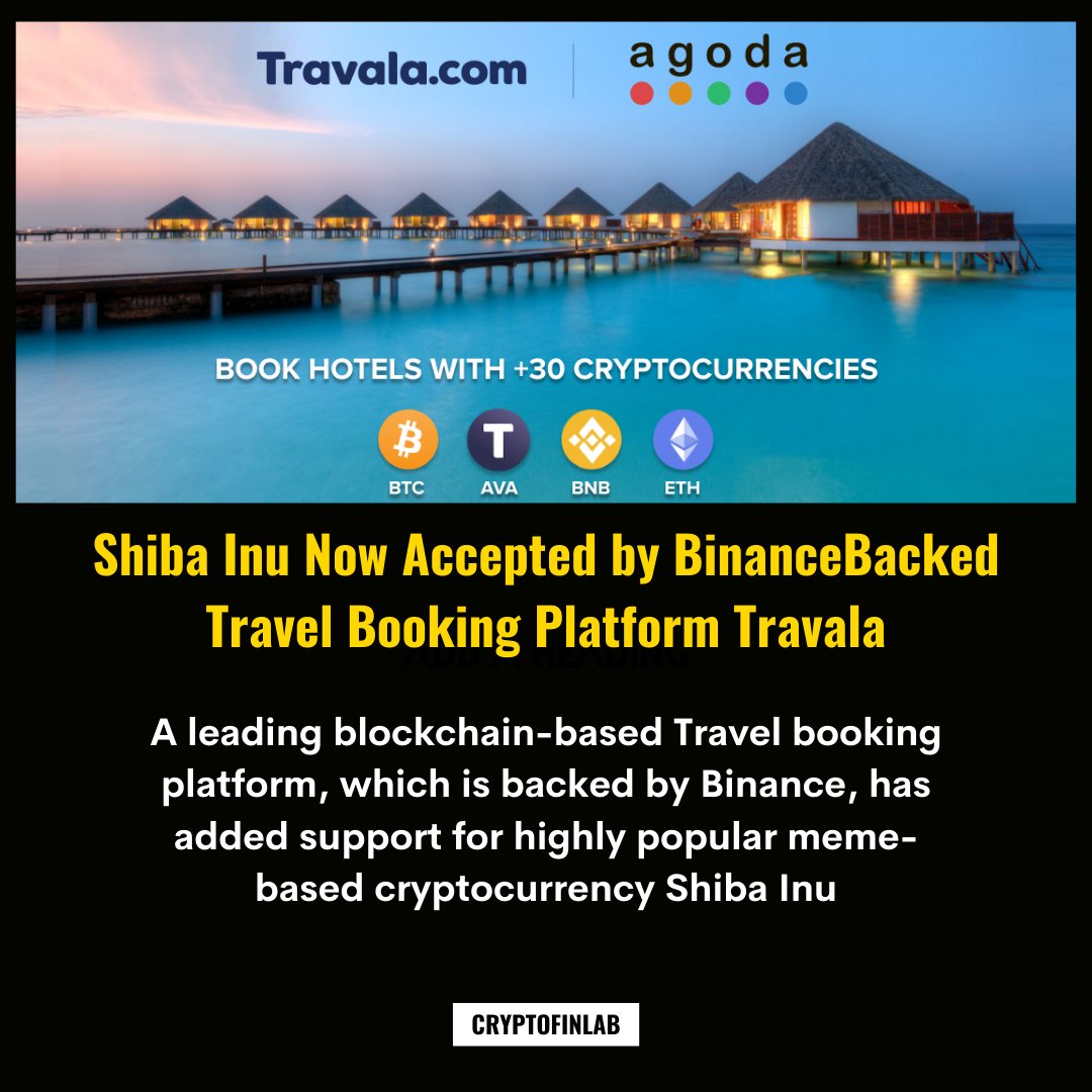 CryptoFinLab's tweet photo. Shiba Inu Now Accepted by Binance-Backed Travel Booking Platform Travala
Source - https://t.co/egTj4yssgG

#shibainu #shib #travala #WazirXWarriors https://t.co/F0UUihRhjt