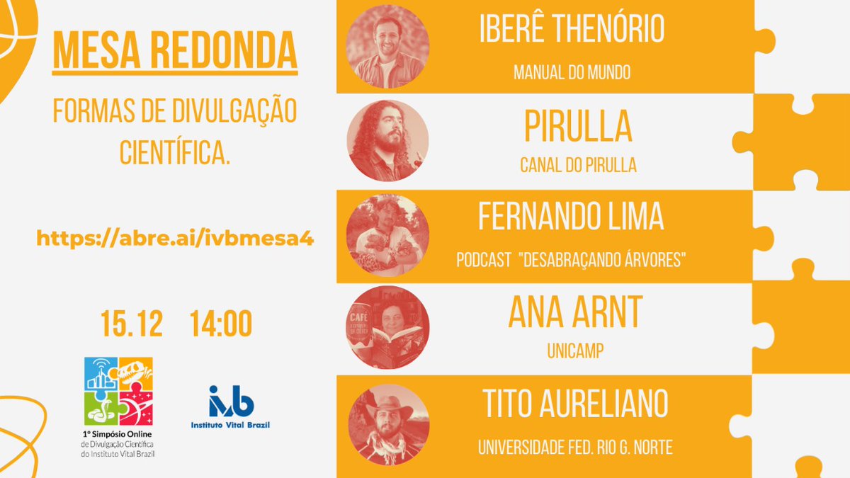 A mesa de encerramento do I Simpósio Online de Divulgação Científica do Instituto Vital Brazil vai abordar as diversas formas de se fazer divulgação científica: vídeos, jogos, podcasts, blogs, livros.