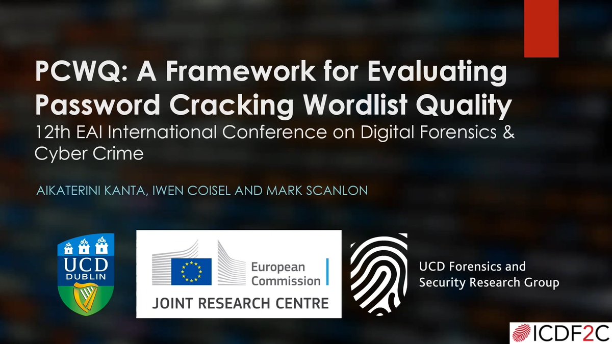 ForSecResearch's tweet photo. Well done to @KantaKaterina! She presented her paper yesterday "PCWQ: A Framework for Evaluating Password Cracking Wordlist Quality" at #ICDF2C co-authored with Iwen Coisel from @EU_ScienceHub and @mrkscn. Link to paper: https://t.co/cf4a0cGdsb #DFIR #infosec https://t.co/mD0zT5SNo9