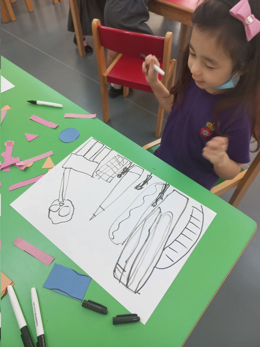 RGSGQ_Yearone's tweet photo. We listened to a story 'If the dinosaurs came back...'. We drew our city using markers and made predictions about what would happen if dinosaurs came back. Some suggestions were 'They would help the firefighters put fires out' and 'They would take our dads to work'. https://t.co/bP4zlbdF0V