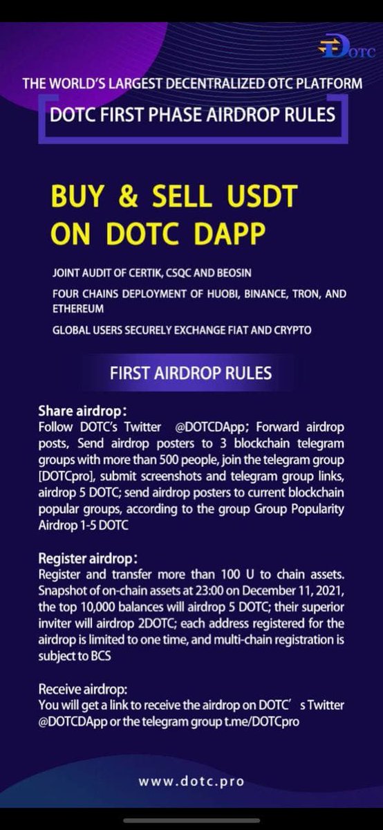 2选择公链，看个人需求，可以四条链都注册
波场
tron.dotc.pro/#/guide?invite…
火链
heco.dotc.pro/#/guide?invite…
币安
bsc.dotc.pro/#/guide?invite…
以太坊
eth.dotc.pro/#/guide?invite…
<a href="/DotcDapp/">DOTC</a>