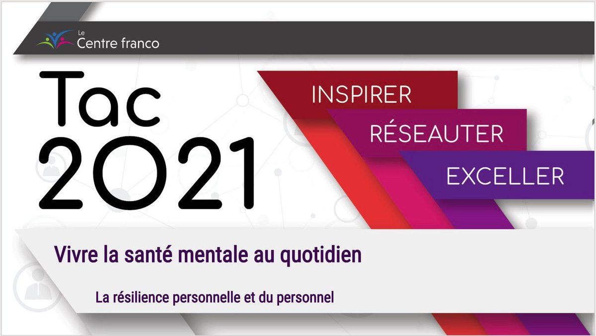 Merci à <a href="/annick__m/">AoM</a>  du @CSCFrancoNord d'offrir un atelier intitulé "Vivre la santé mentale au quotidien: La résilience personnelle et du personnel" L'atelier débute dans 10 minutes <a href="/CFORP_TacTIC/">CFORPTacTIC</a> lecentrefranco.ca/tactic/tac2021/ #TAC2021
