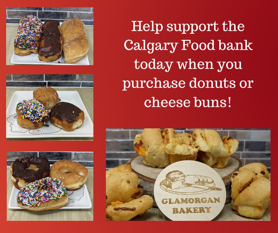 GlamorganBakery's tweet image. TODAY Glamorgan Bakery is proud to take part in the @CalgaryFoodBank Virtual Food Bank Sale, with CBC #CBCfeedsYYC. Today only!, $1 from every cheese bun purchase will be donated, along with all donut purchases (excludes Texas donuts).
